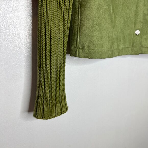 E Studio Y2K 90s Olive Green Jacket Women's S Faux Suede Knit Sleeve Snap - Picture 6 of 10